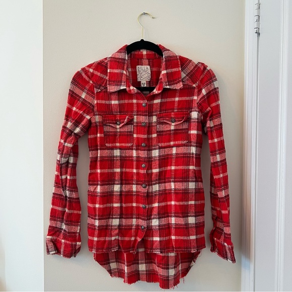 Billabong plaid shirt size small, distressed grunge style, frayed hem - Picture 1 of 5